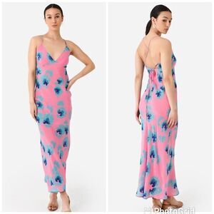NEW Banjanan Aurora Maxi Slip Dress Pink Blue Floral Silk Size XS